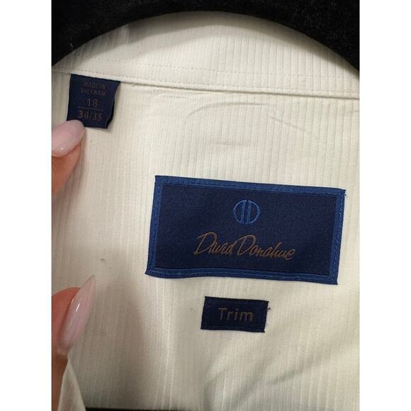 David Donahue Trim Fit White Spread Collar Long Sleeve Cotton Dress Sz 18 - Picture 4 of 8